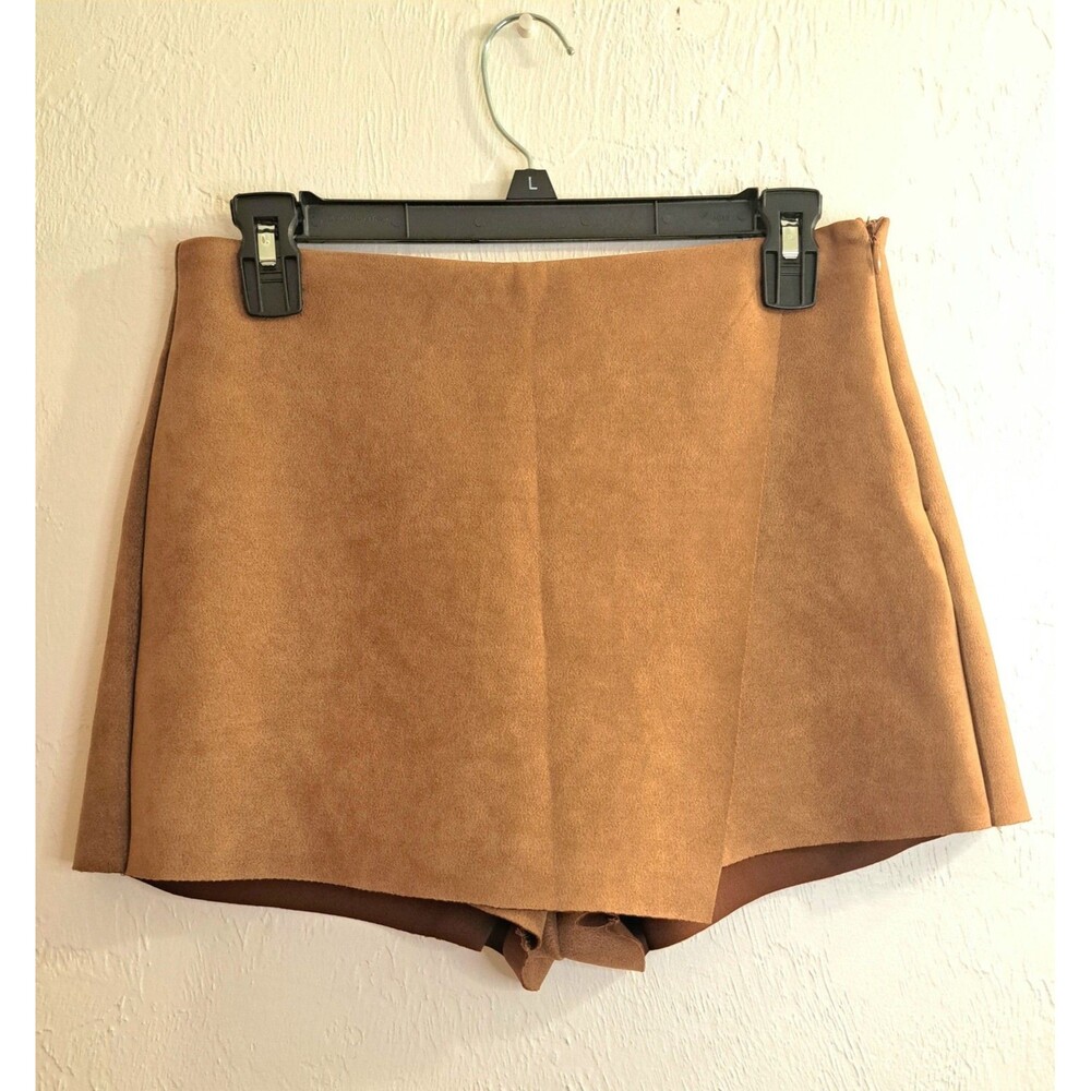 Forever 21 Women's Brown Faux Suede Wrap High Rise Mini Skort‎ M Rustic Earthy